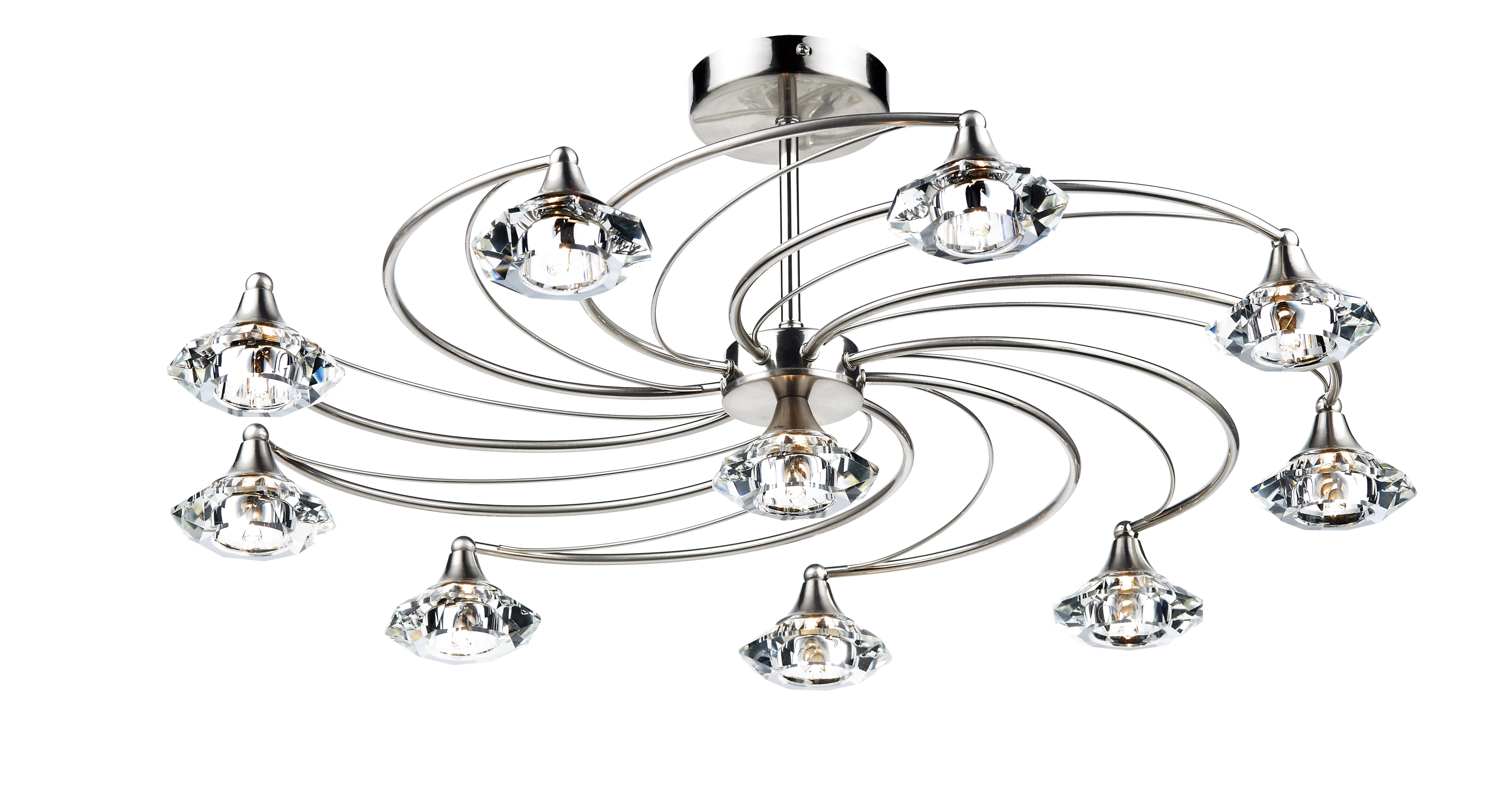 Luther 10 Light Semi Flush complete with Crystal Glass Satin Chrome